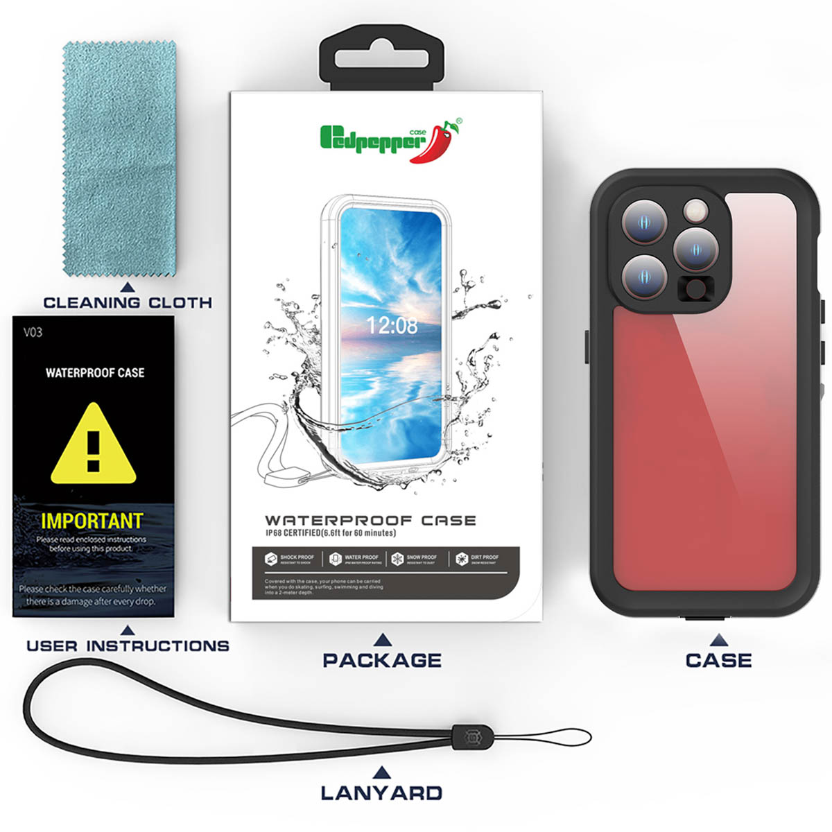 Redpepper Dot Plus Waterproof Backcover Apple iPhone 15 Pro - Zwart