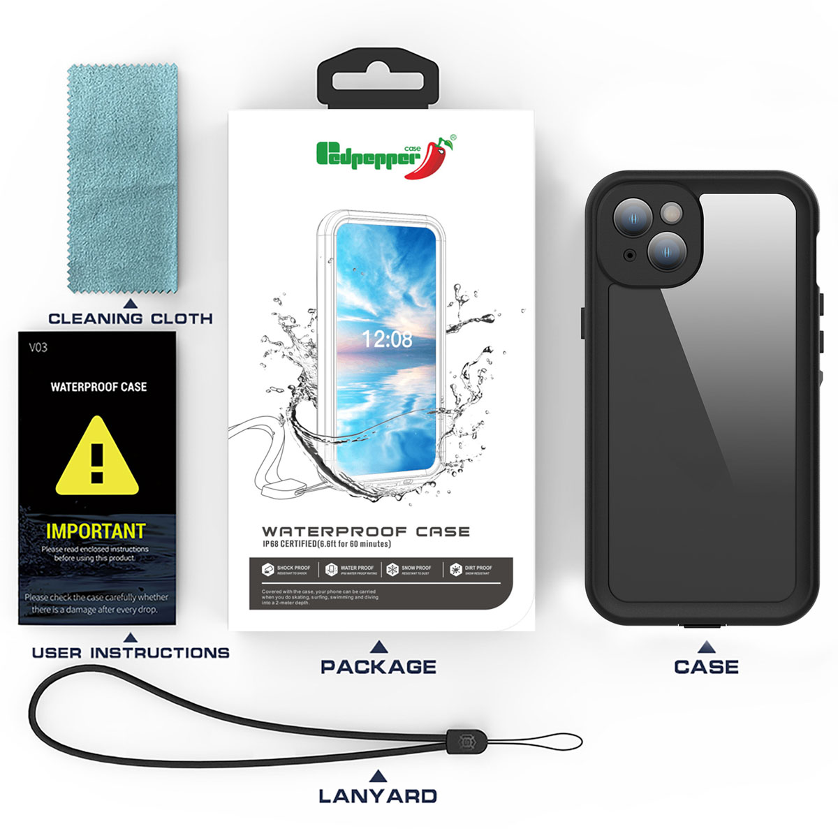Redpepper Dot Plus Waterproof Backcover Apple iPhone 15 Plus - Zwart