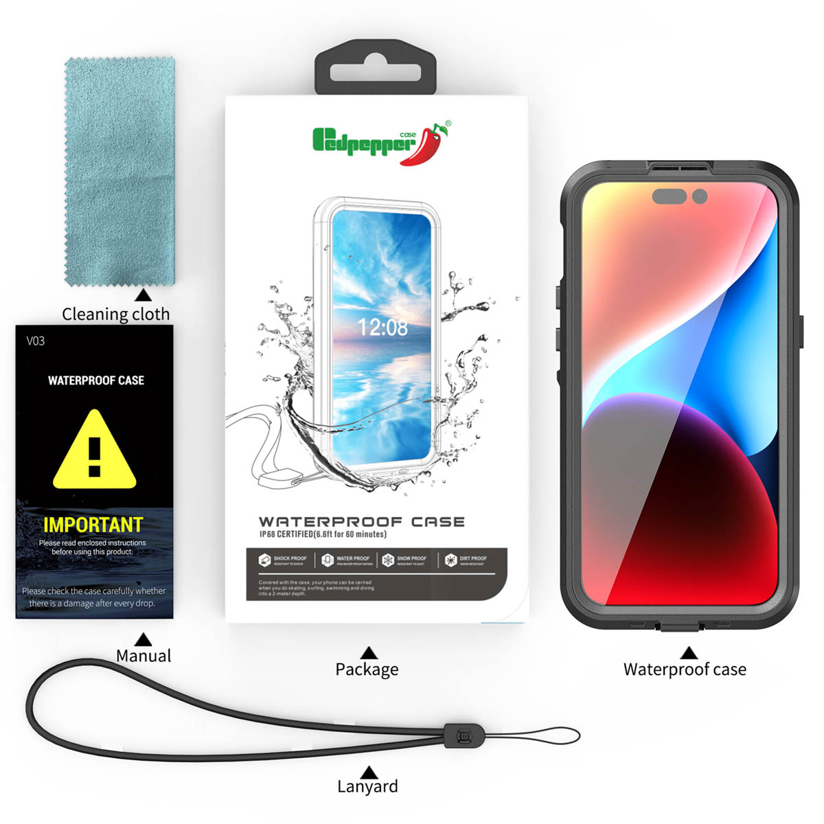 Redpepper Dot Plus Waterproof Backcover Apple iPhone 15 Pro Max - Zwart