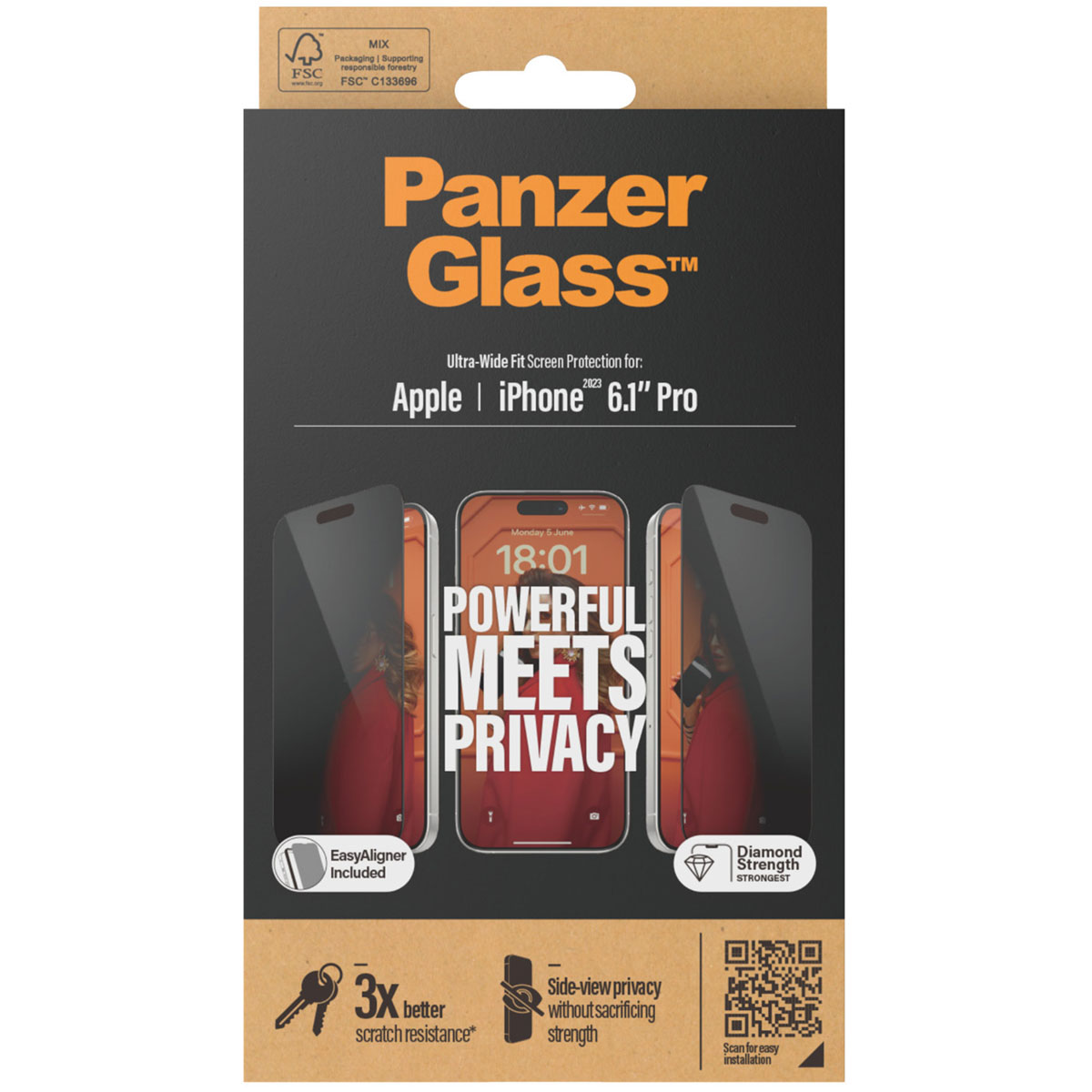 PanzerGlass Privacy Ultra-Wide Fit Anti-Bacterial Screenprotector incl. applicator Apple iPhone 15 Pro