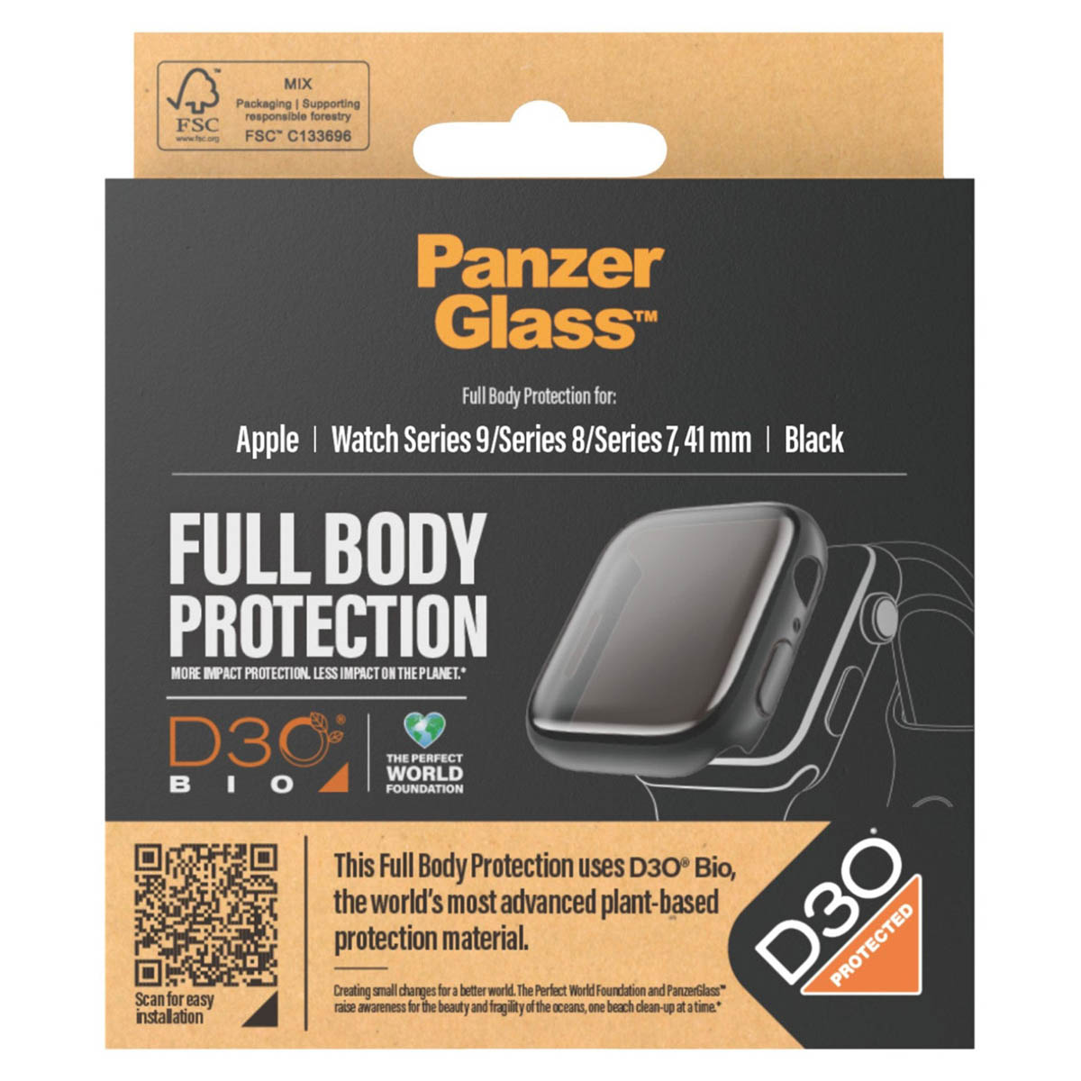 PanzerGlass Full Body Protection D3O® Bio Case Apple Watch Series 7 / 8 / 9 (41 mm) - Zwart