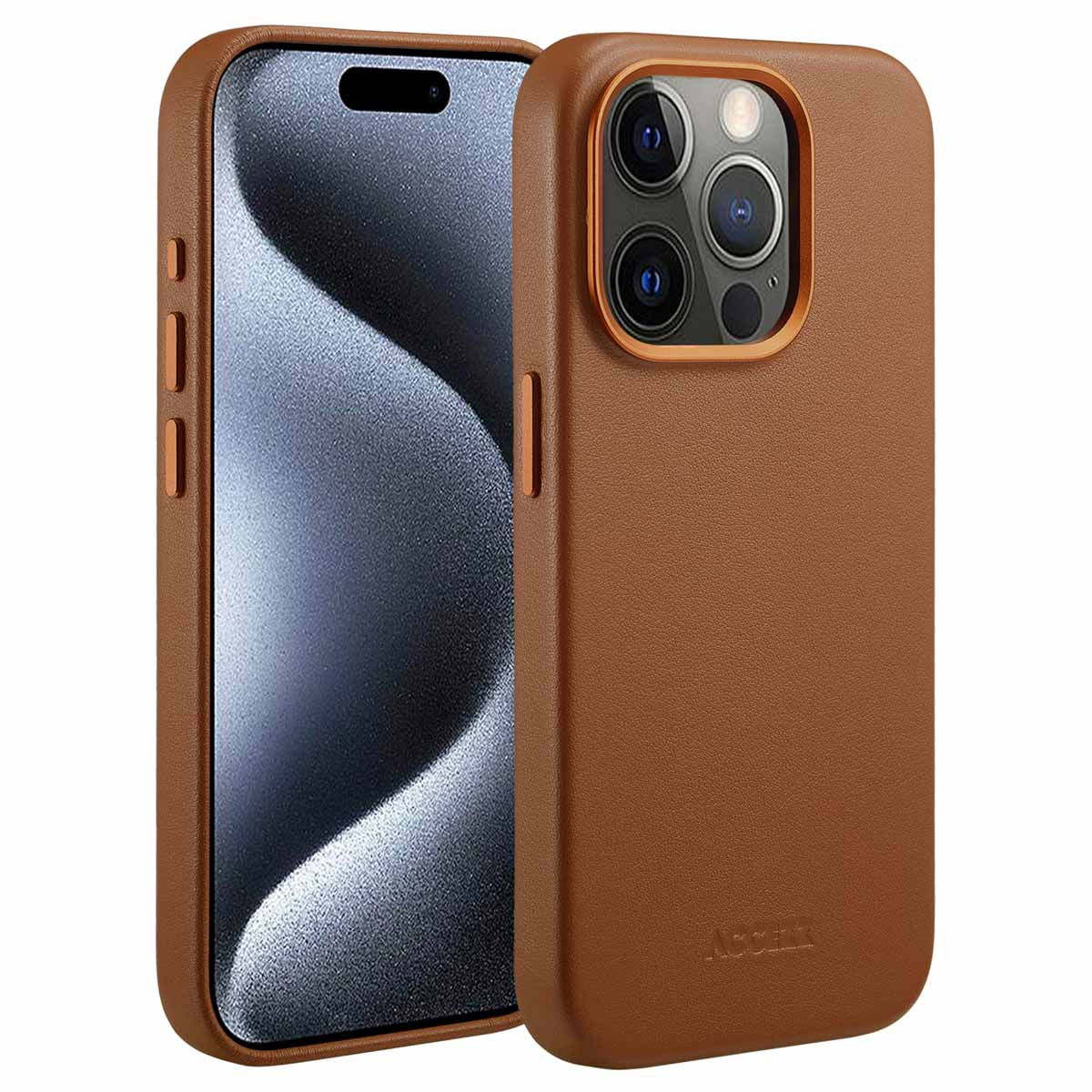 Accezz MagSafe Leather Backcover Apple iPhone 15 Pro - Sienna Brown