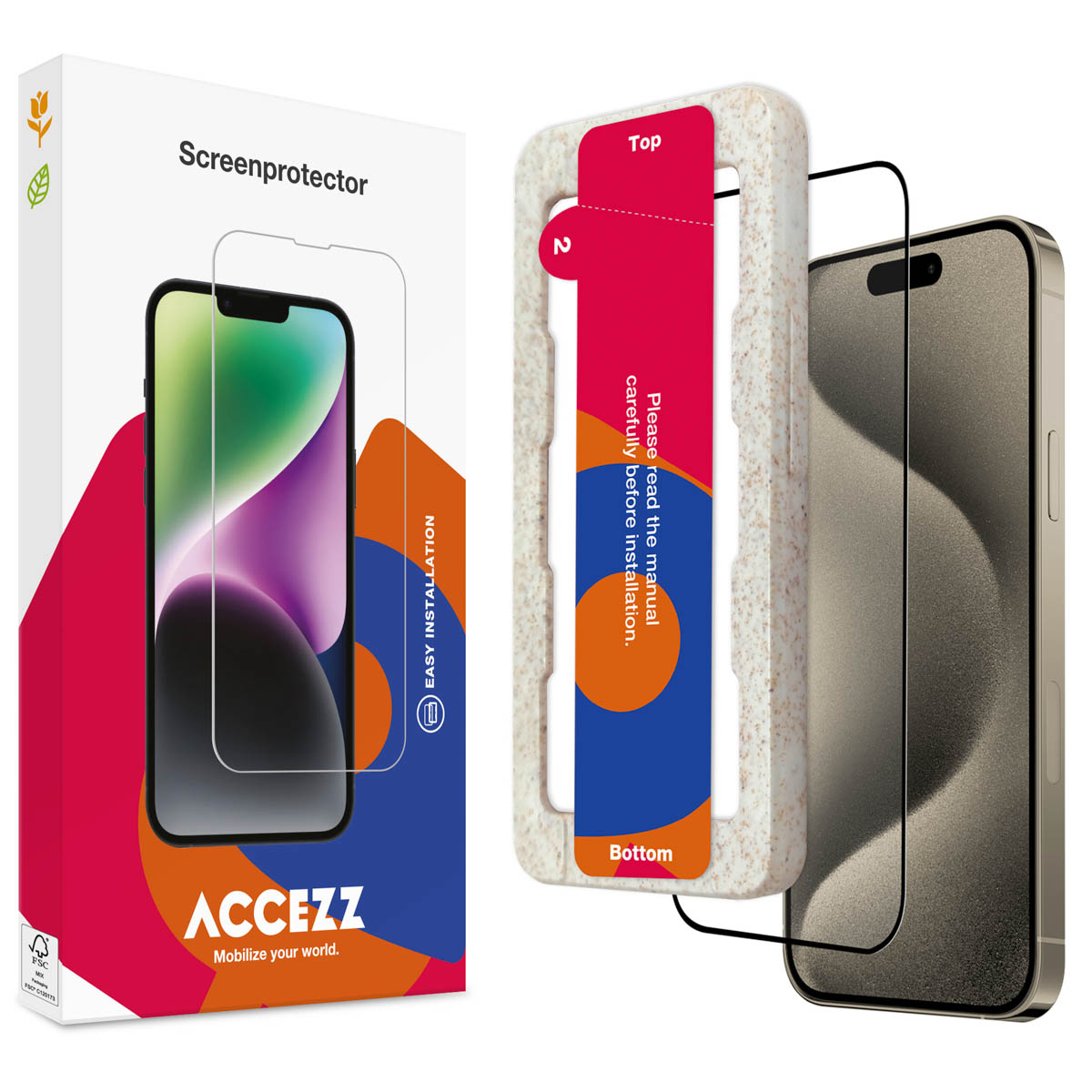 Accezz Gehard Glas Full Cover Screenprotector met applicator Apple iPhone 15 Pro - Transparant