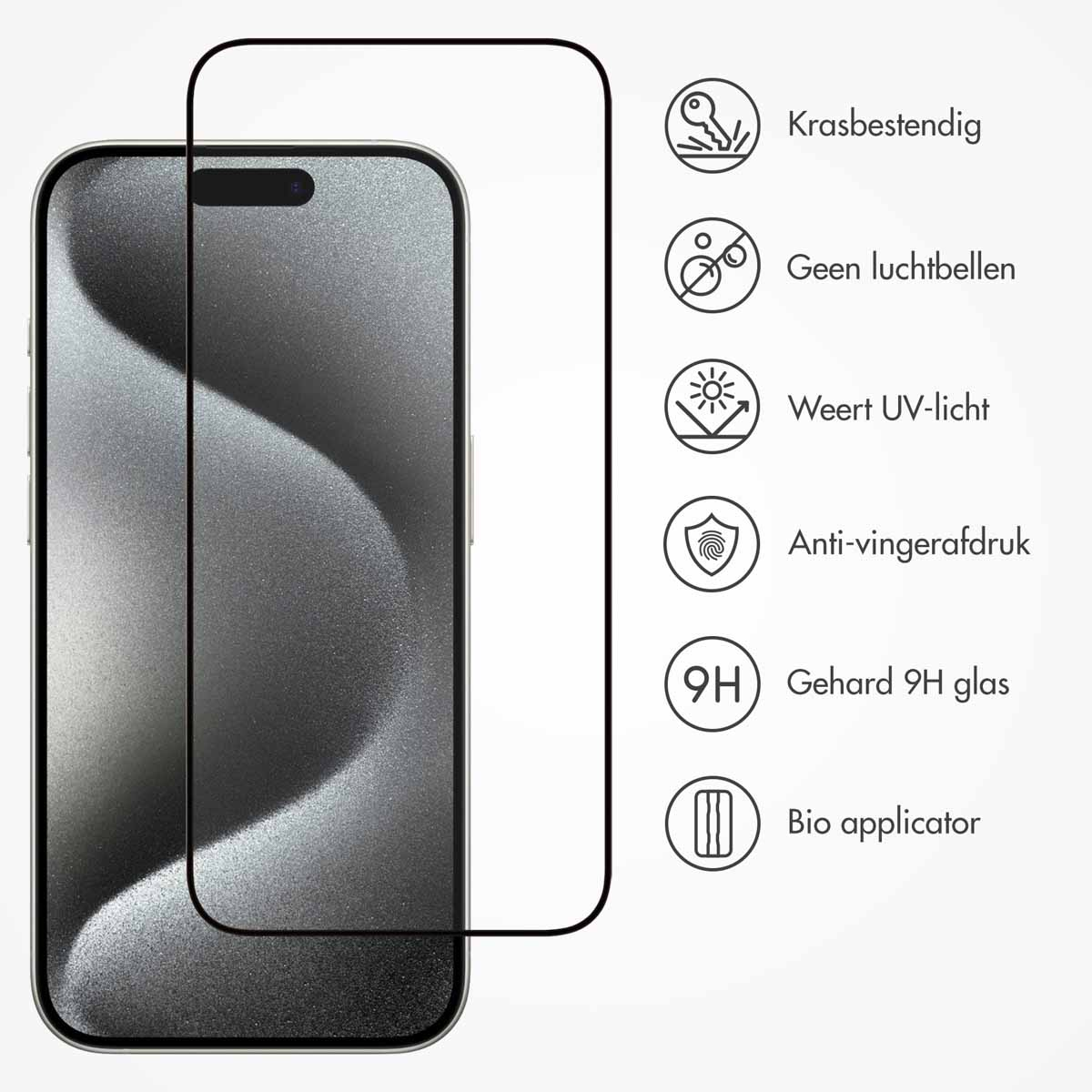 Accezz Gehard Glas Full Cover Screenprotector met applicator Apple iPhone 15 Pro Max - Transparant