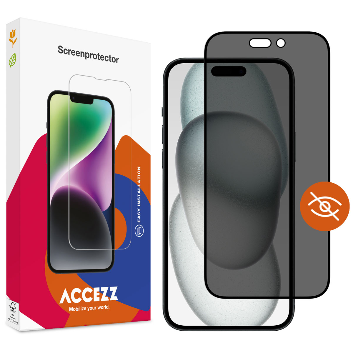 Accezz Gehard Glas Privacy Screenprotector Apple iPhone 14 Pro / 15 / 16
