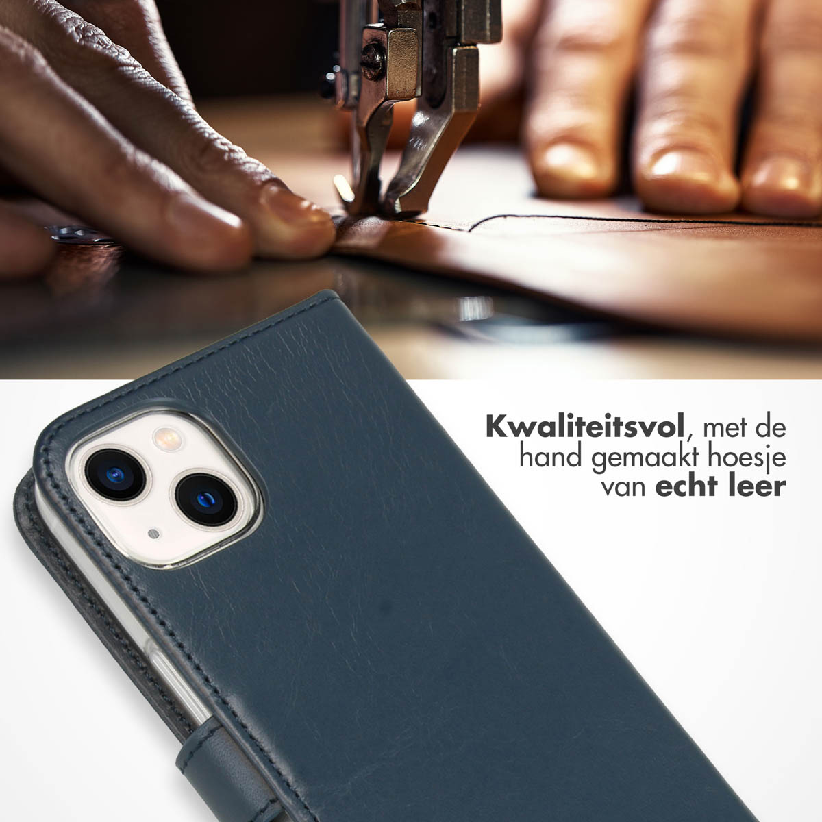 Selencia Echt Lederen Bookcase Apple iPhone 13 - Blauw