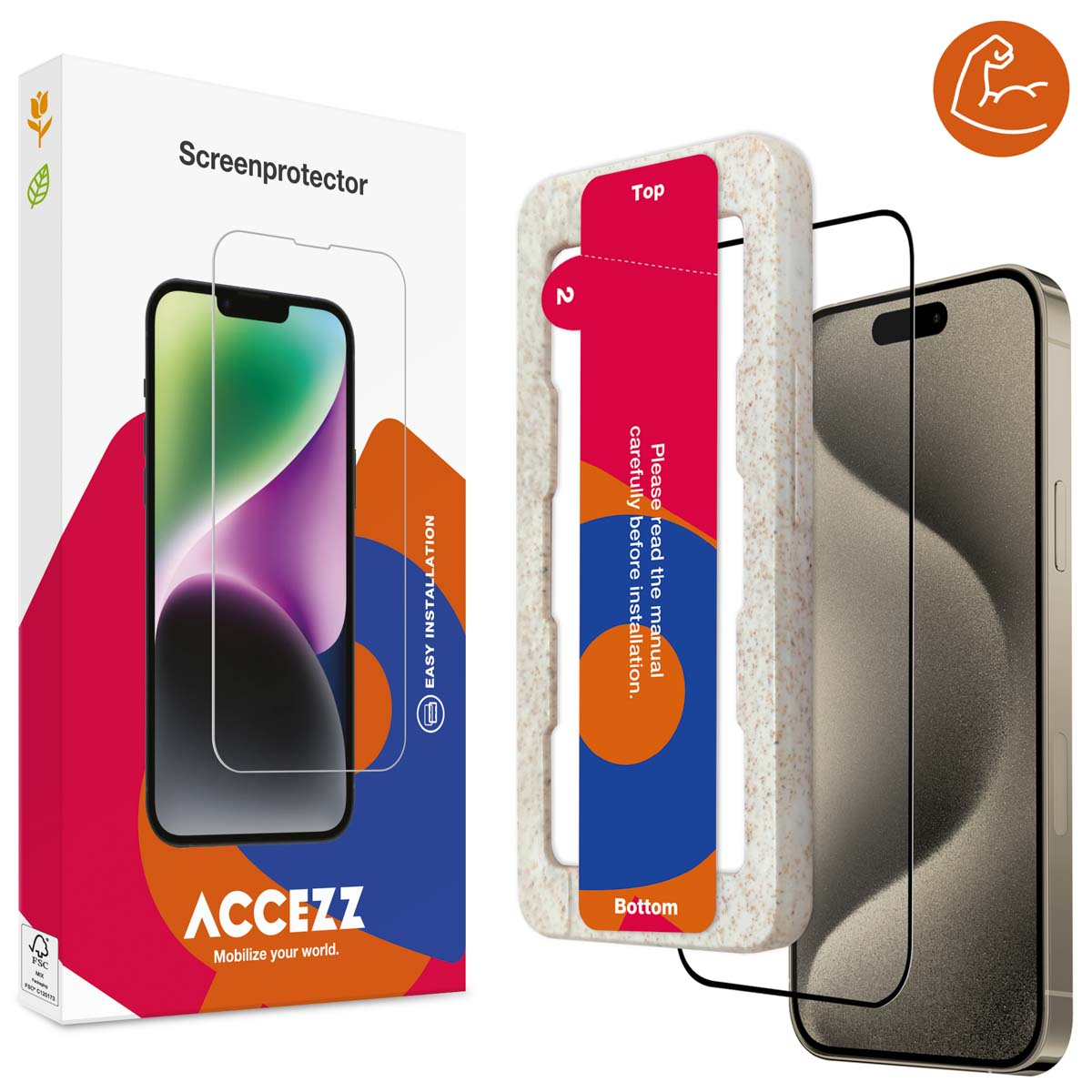 Accezz Triple Strong Full Cover Glas Screenprotector met applicator Apple iPhone 15 Pro - Transparant