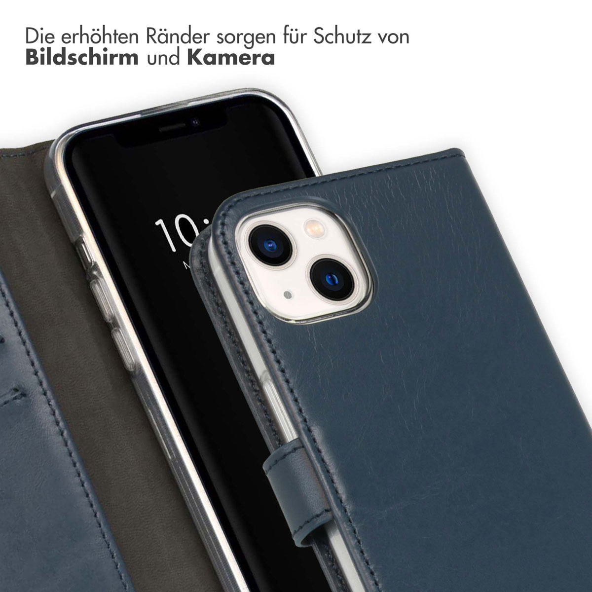Selencia Echt Lederen Bookcase Apple iPhone 13 - Blauw