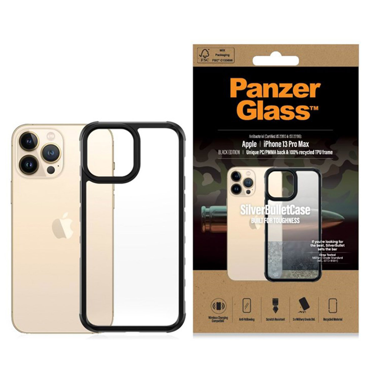 PanzerGlass SilverBullet ClearCase Apple iPhone 13 Pro Max - Zwart
