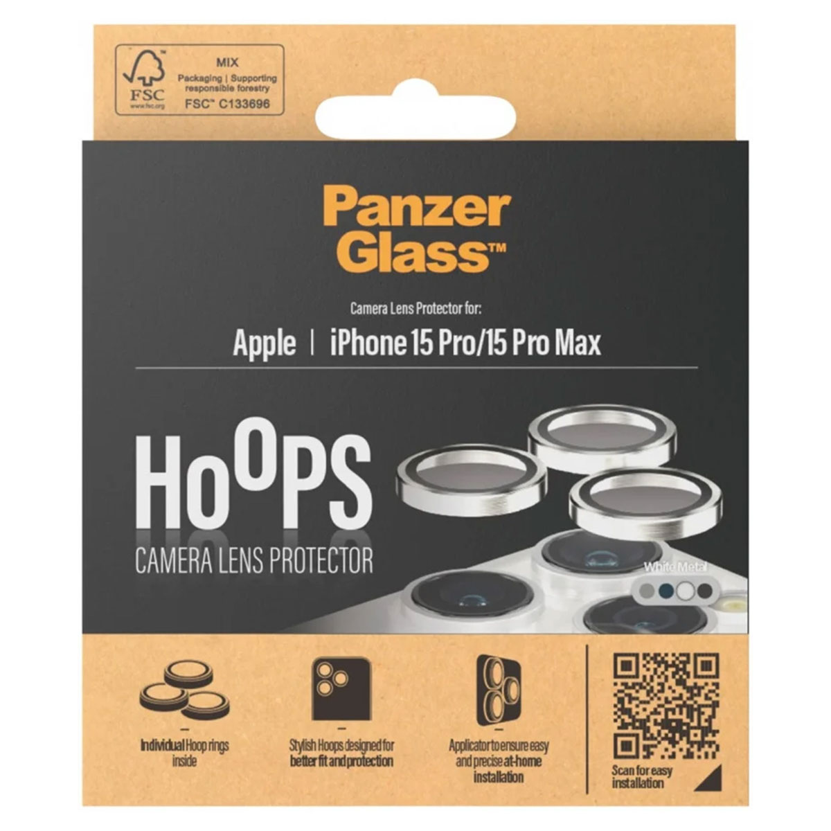 PanzerGlass Camera Protector Hoop Optic Rings Apple iPhone 15 Pro / 15 Pro Max - White Metal