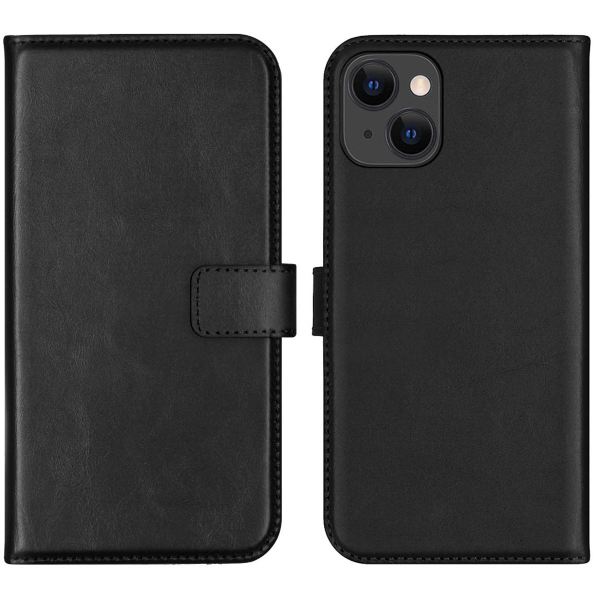Selencia Echt Lederen Bookcase Apple iPhone 13 - Zwart