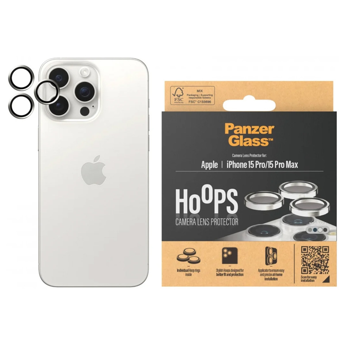 PanzerGlass Camera Protector Hoop Optic Rings Apple iPhone 15 Pro / 15 Pro Max - White Metal
