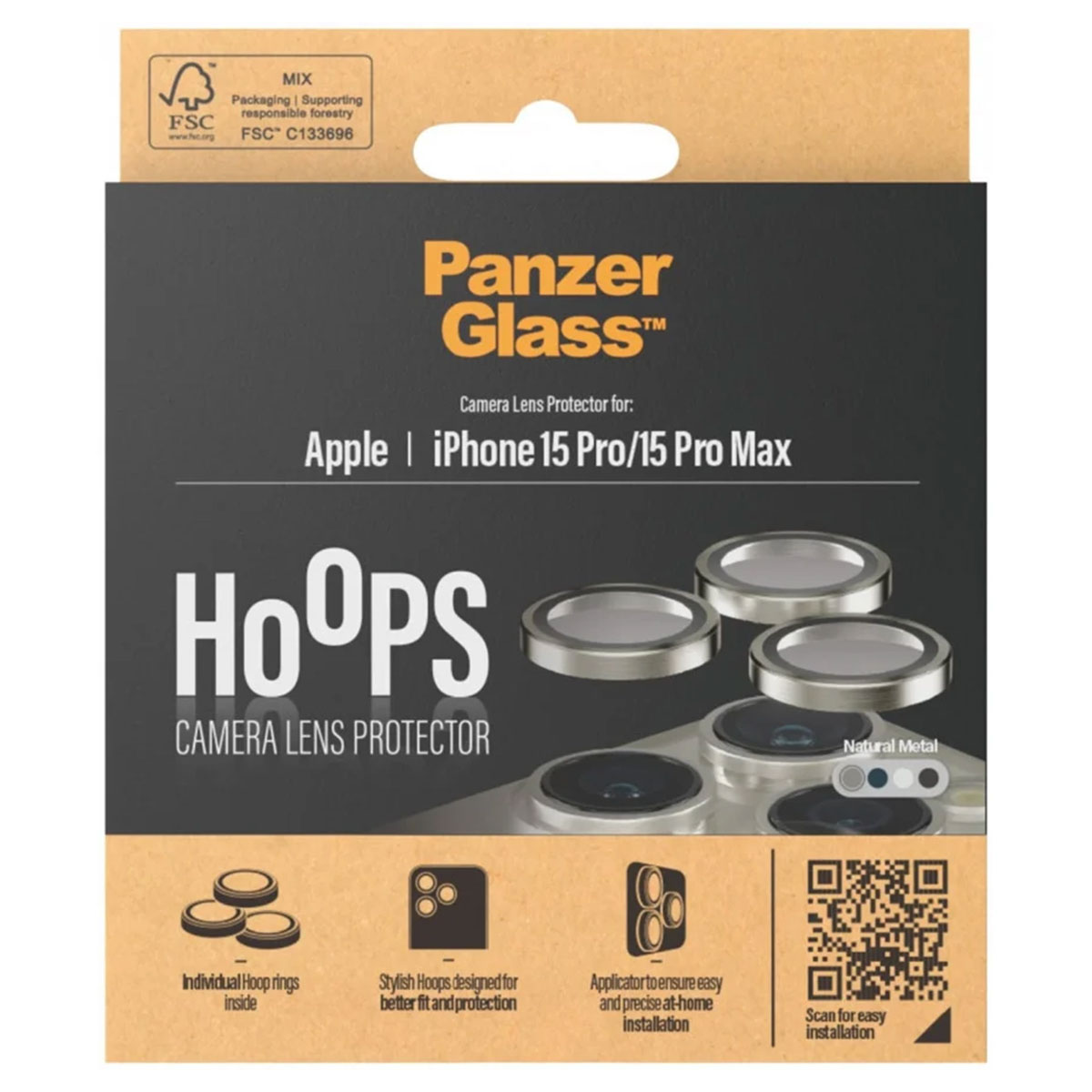 PanzerGlass Camera Protector Hoop Optic Rings Apple iPhone 15 Pro / 15 Pro Max - Natural Metal