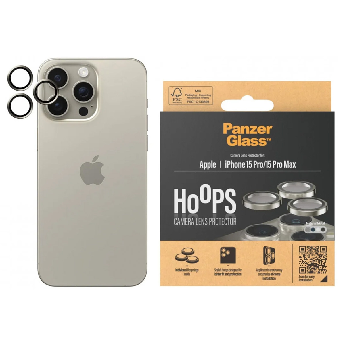 PanzerGlass Camera Protector Hoop Optic Rings Apple iPhone 15 Pro / 15 Pro Max - Natural Metal