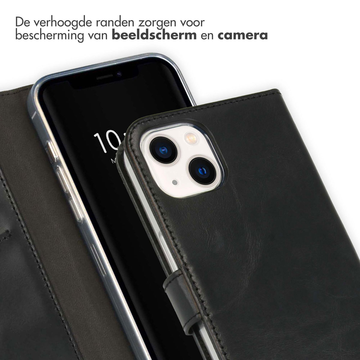 Selencia Echt Lederen Bookcase Apple iPhone 13 - Zwart
