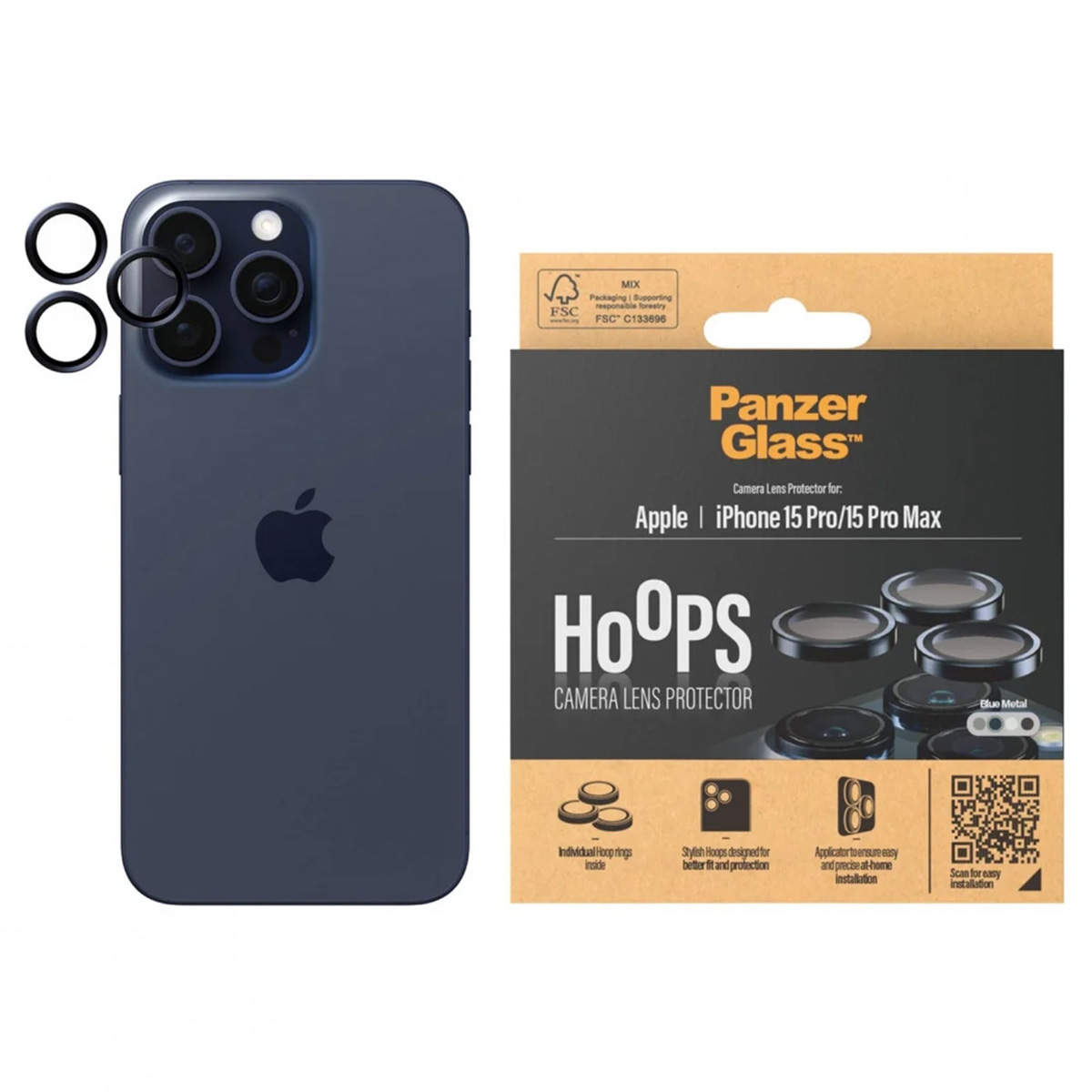 PanzerGlass Camera Protector Hoop Optic Rings Apple iPhone 15 Pro / 15 Pro Max - Blue Metal