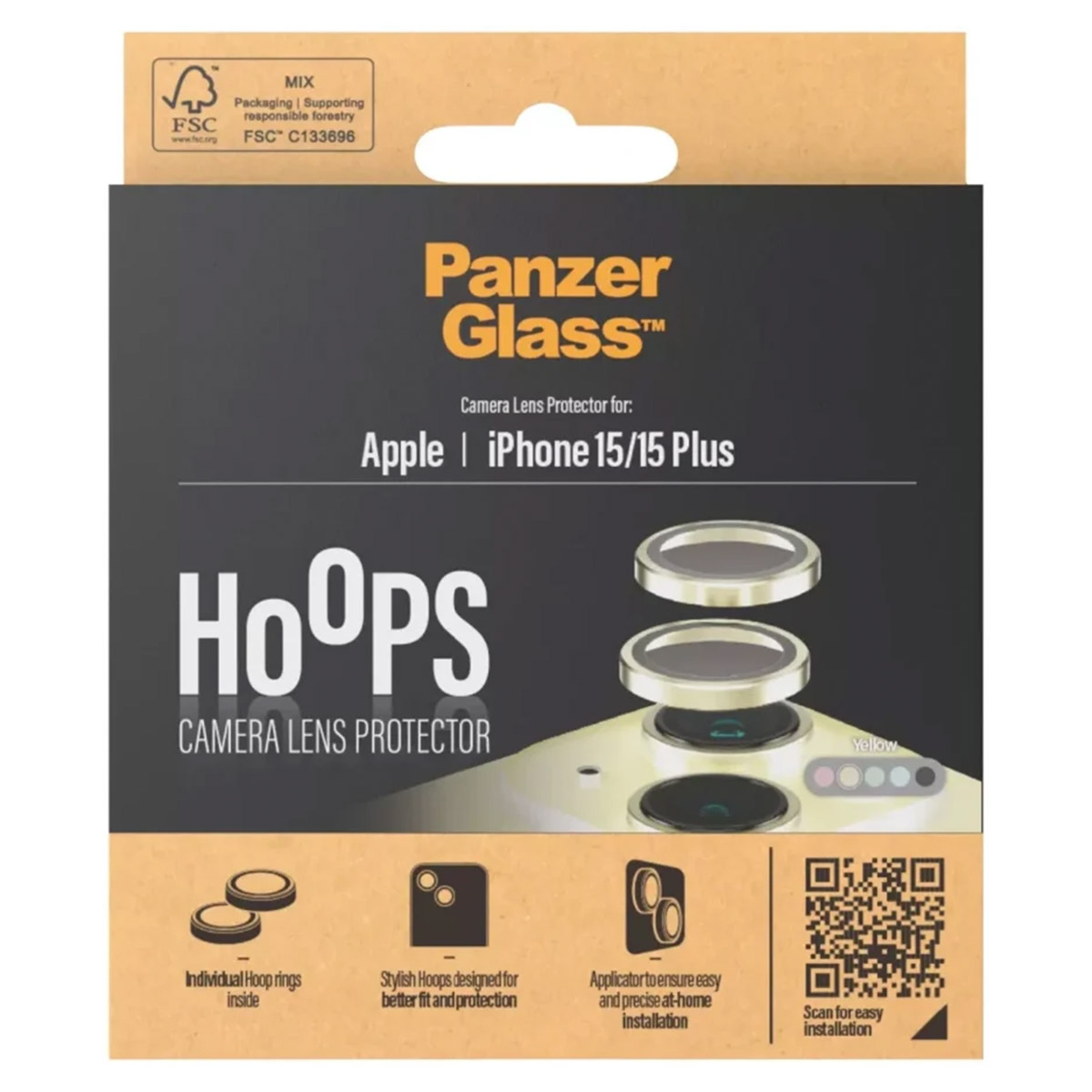 PanzerGlass Camera Protector Hoop Optic Rings Apple iPhone 15 / 15 Plus - Yellow
