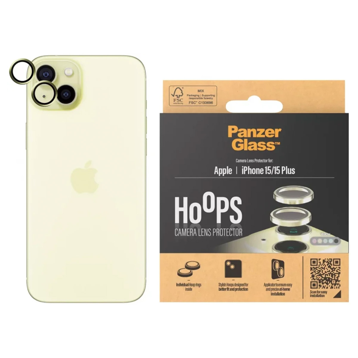 PanzerGlass Camera Protector Hoop Optic Rings Apple iPhone 15 / 15 Plus - Yellow