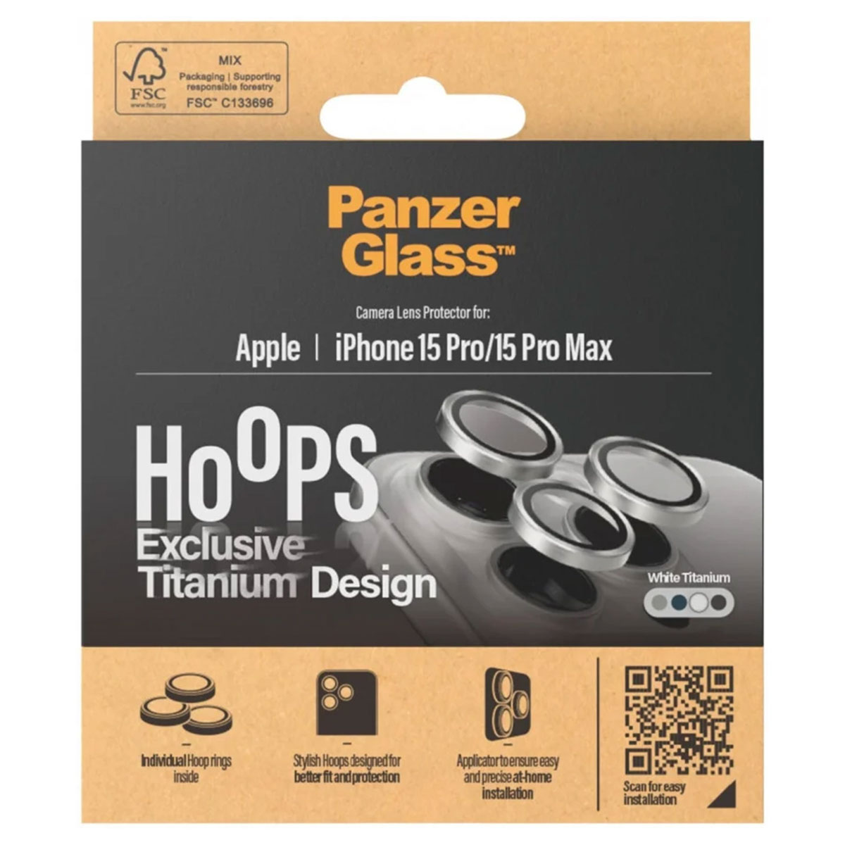 PanzerGlass Camera Protector Hoop Optic Rings Apple iPhone 15 Pro / 15 Pro Max - White Titanium
