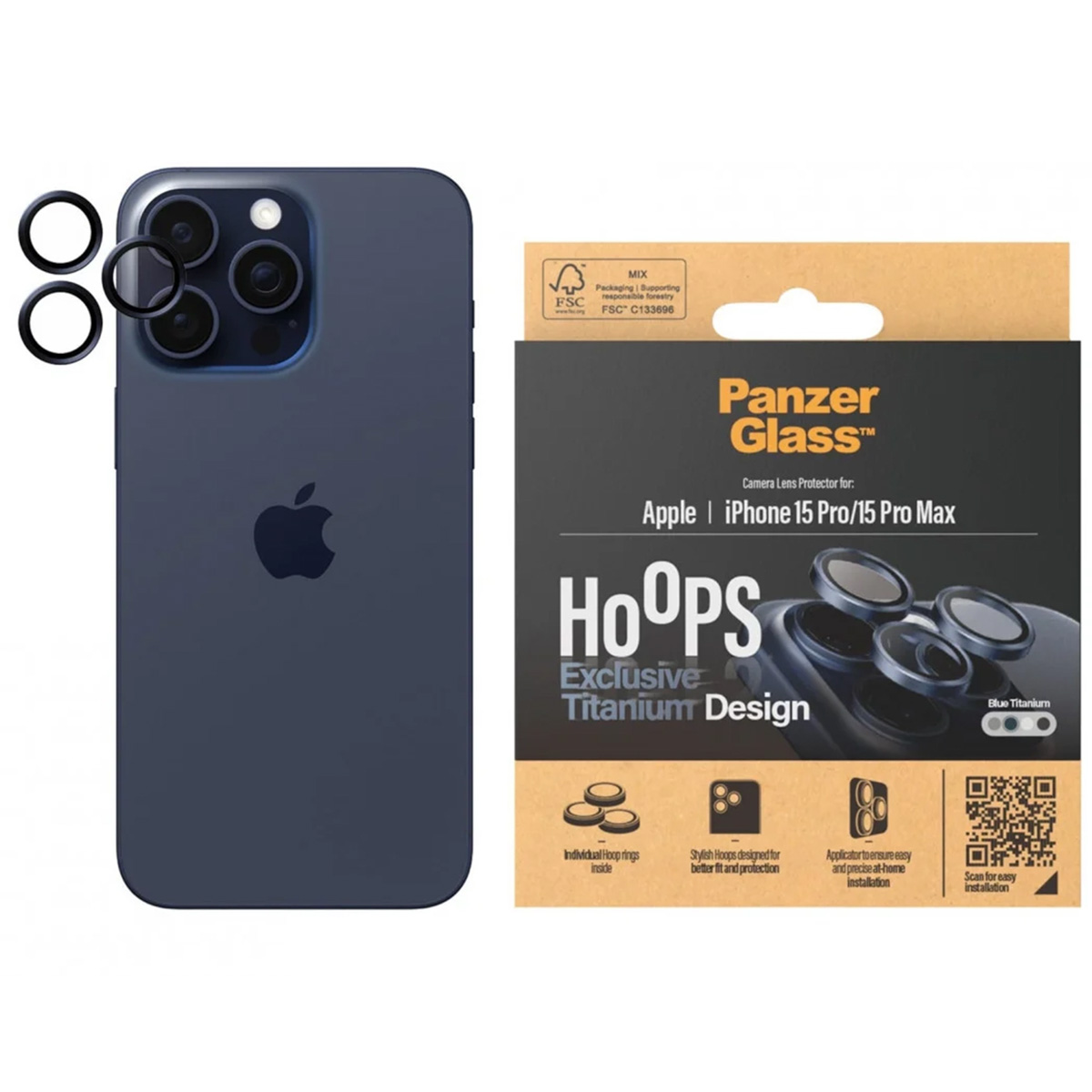 PanzerGlass Camera Protector Hoop Optic Rings Apple iPhone 15 Pro / 15 Pro Max - Blue Titanium