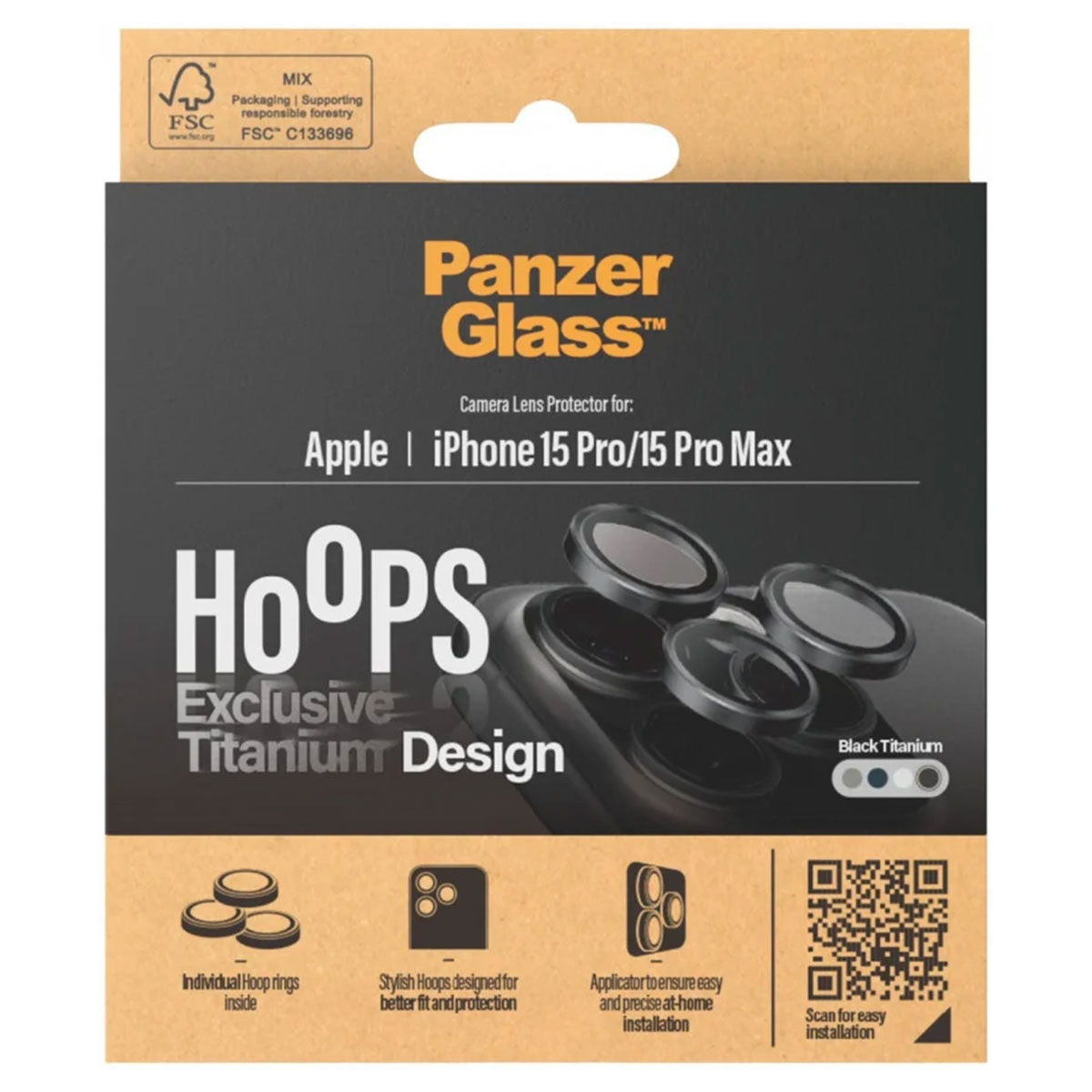 PanzerGlass Camera Protector Hoop Optic Rings Apple iPhone 15 Pro / 15 Pro Max - Black Titanium