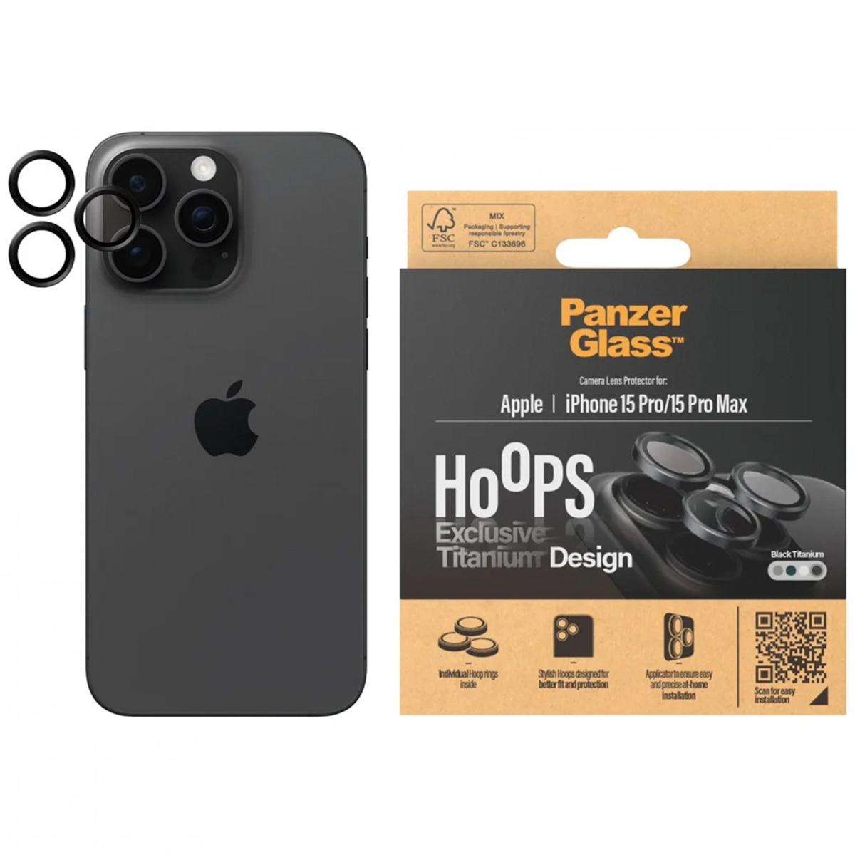 PanzerGlass Camera Protector Hoop Optic Rings Apple iPhone 15 Pro / 15 Pro Max - Black Titanium