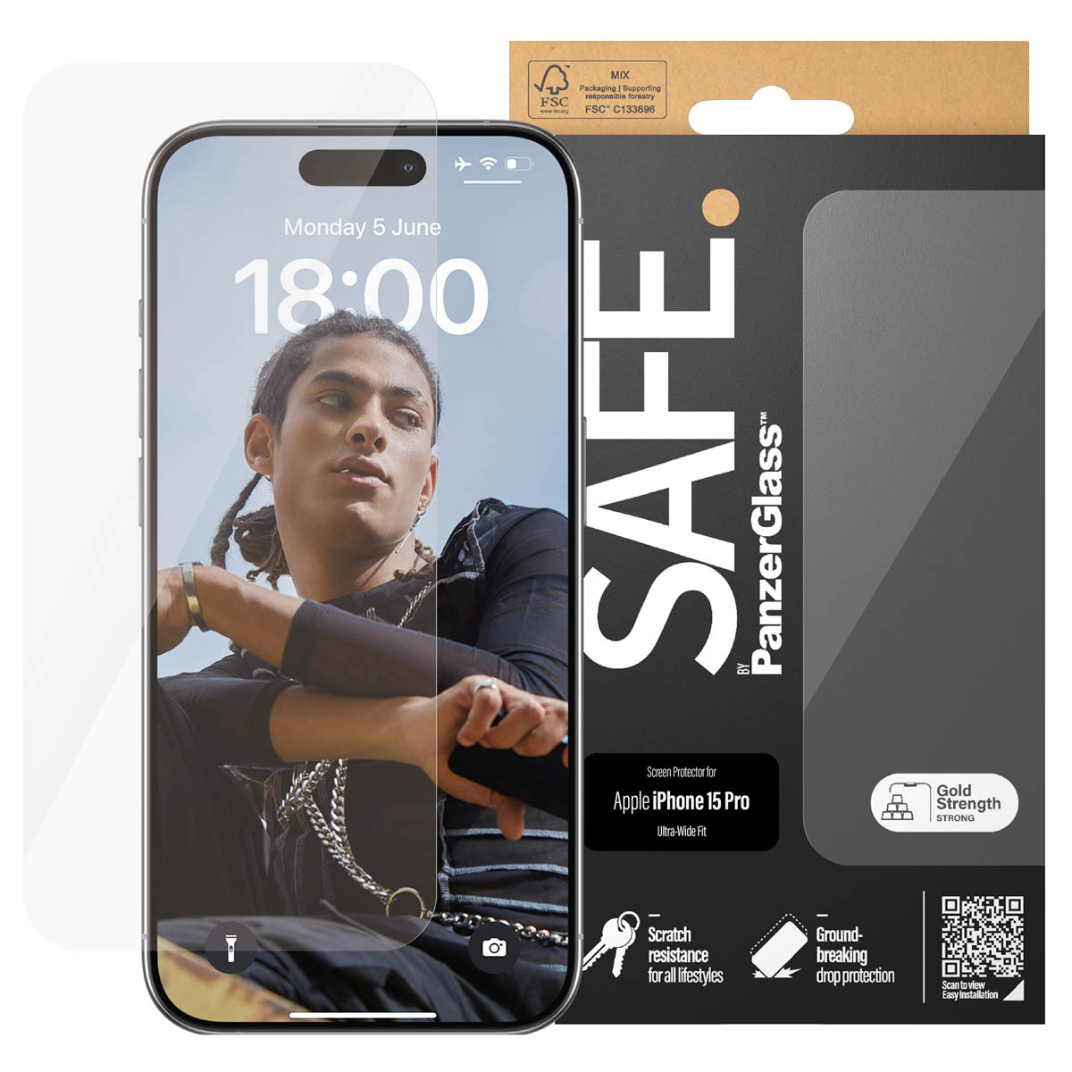 SAFE by PanzerGlass Ultra-Wide Fit Screenprotector Apple iPhone 15 Pro