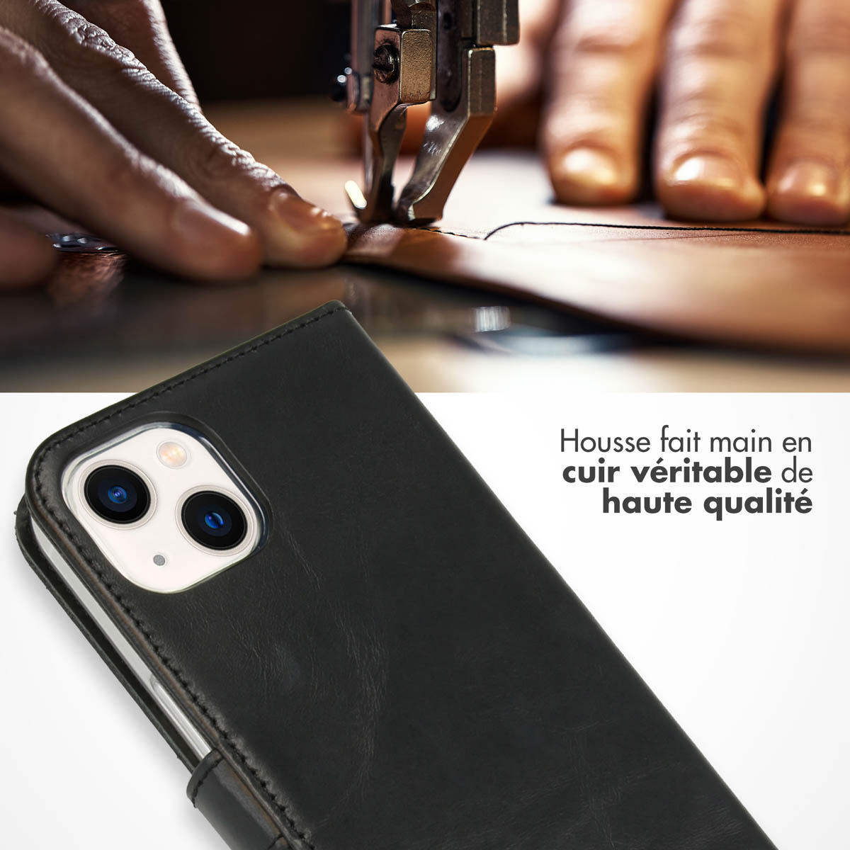 Selencia Echt Lederen Bookcase Apple iPhone 13 - Zwart