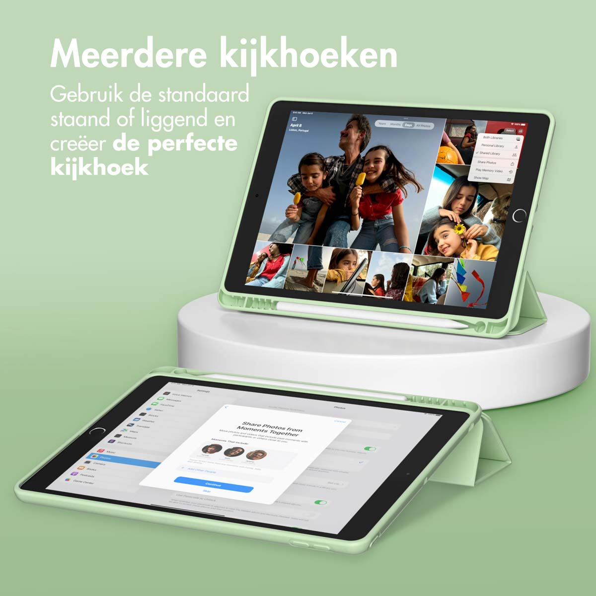 Accezz Smart Silicone Bookcase Apple iPad 9 (2021) 10.2 inch / iPad 8 (2020) 10.2 inch / iPad 7 (2019) 10.2 inch - Lichtgroen