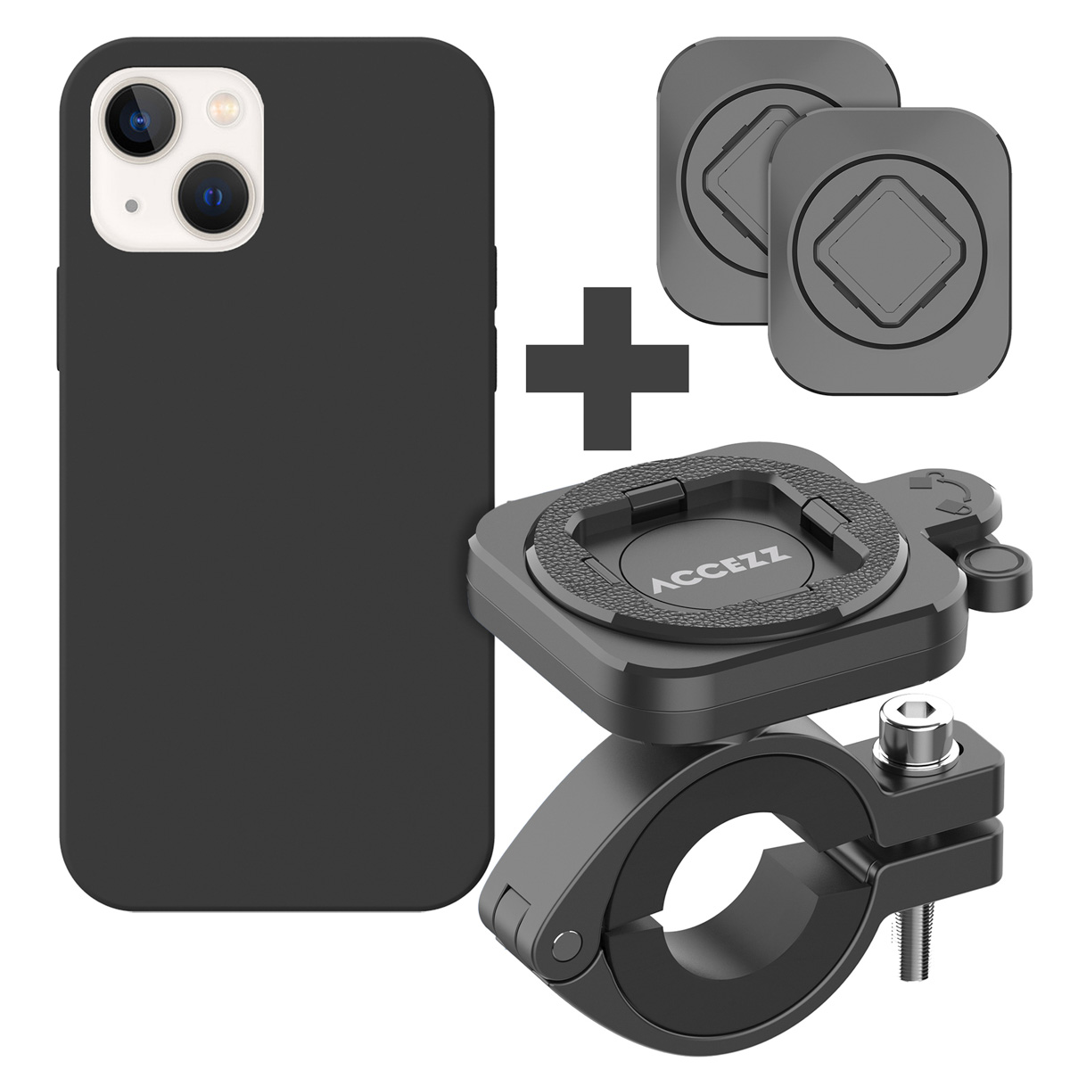 Accezz EasyLock telefoonhouder fiets - inclusief hoesje Apple iPhone 13 - Aluminium - 360 graden draaibaar - Zwart