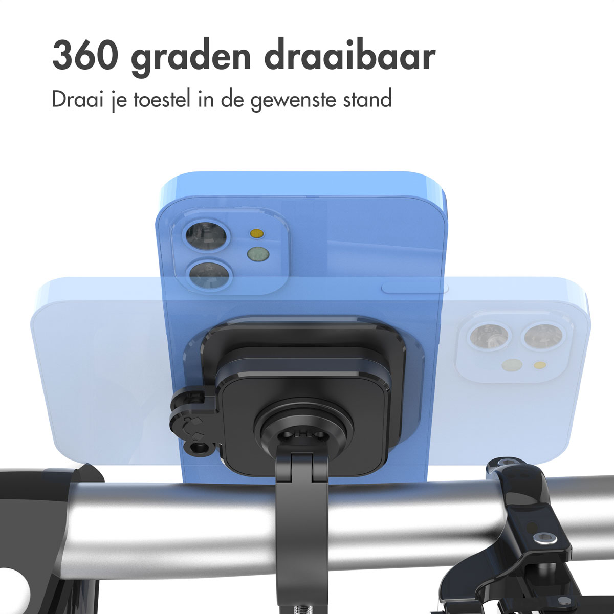 Accezz EasyLock telefoonhouder fiets - inclusief hoesje Apple iPhone 14 - Aluminium - 360 graden draaibaar - Zwart