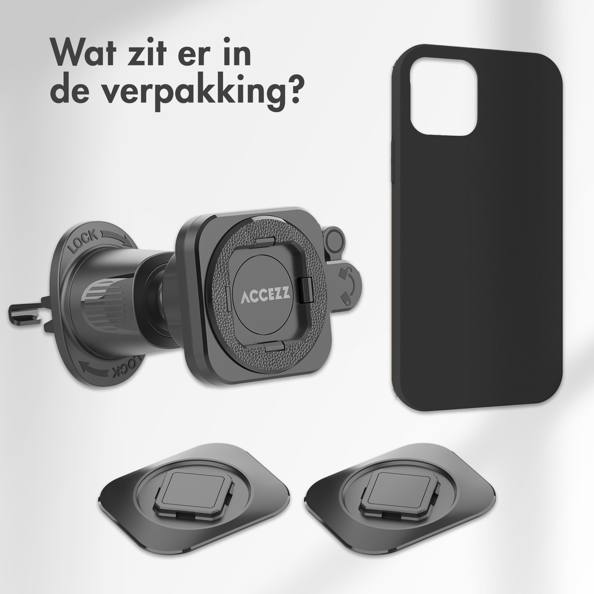 Accezz EasyLock telefoonhouder auto - inclusief hoesje Apple iPhone 13 - Ventilatierooster - 360 graden draaibaar - Zwart