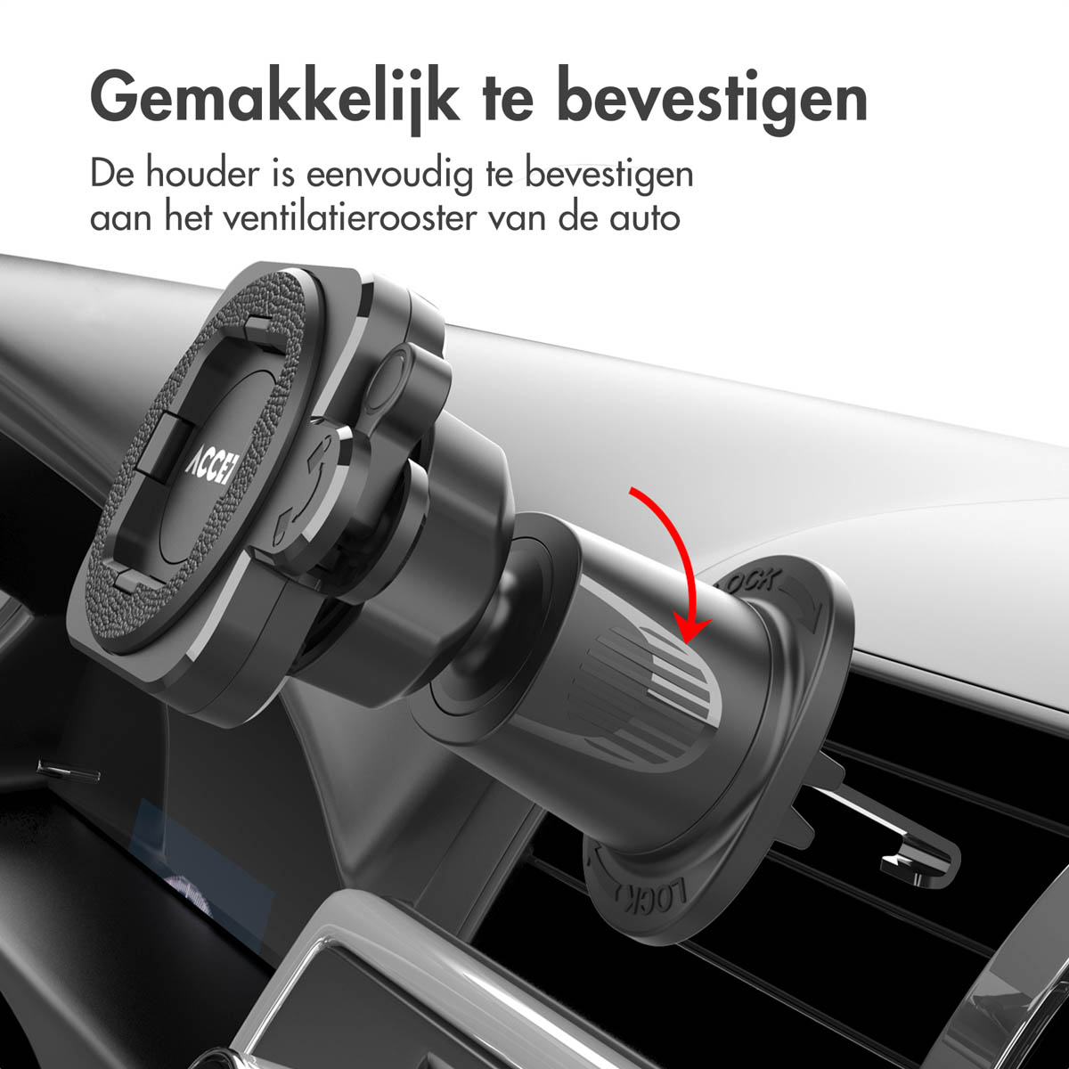 Accezz EasyLock telefoonhouder auto - inclusief hoesje Apple iPhone 15 Pro - Ventilatierooster - 360 graden draaibaar - Zwart