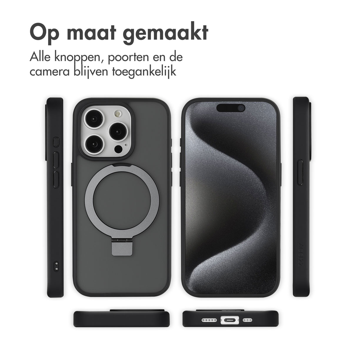 Accezz Ring Stand Backcover met MagSafe Apple iPhone 15 Pro - Zwart