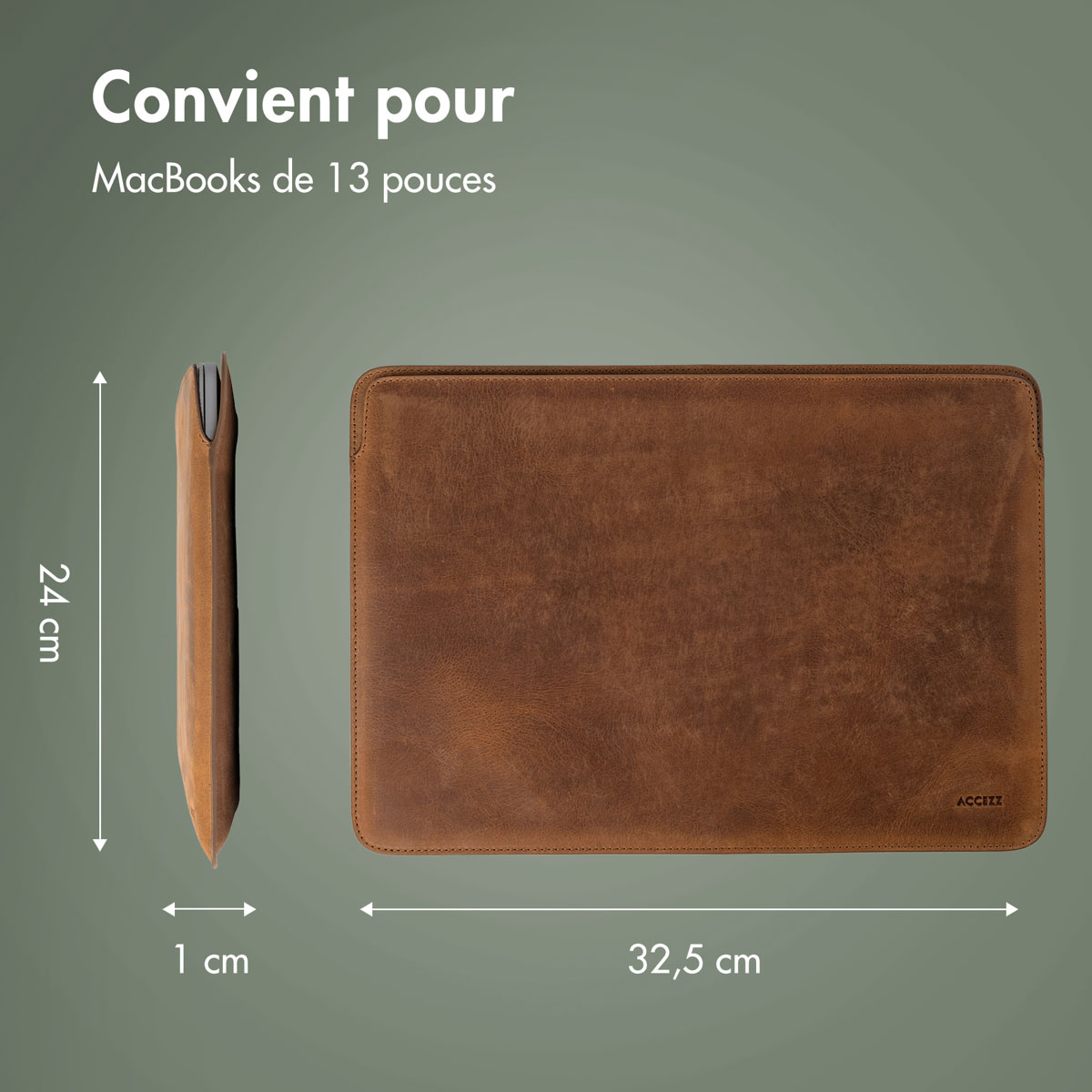 Accezz Leather Laptop hoes MacBook 13 inch - Laptopsleeve - Cognac