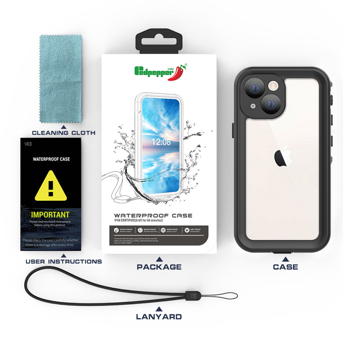 Redpepper Dot Plus Waterproof Backcover Apple iPhone 13 Mini - Zwart