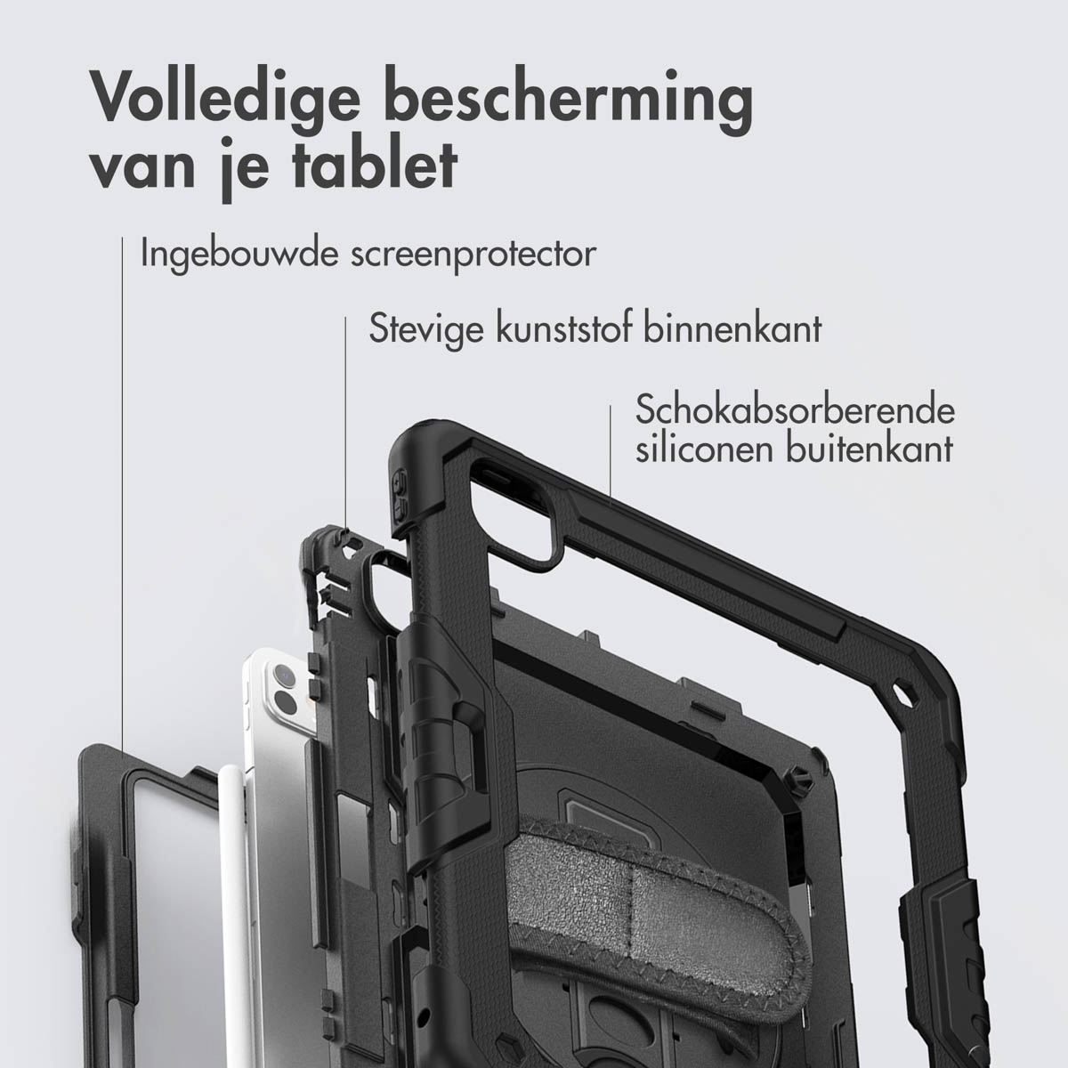 Accezz Rugged Backcover met schouderstrap Apple iPad Pro 13 (2024) M4 - Zwart
