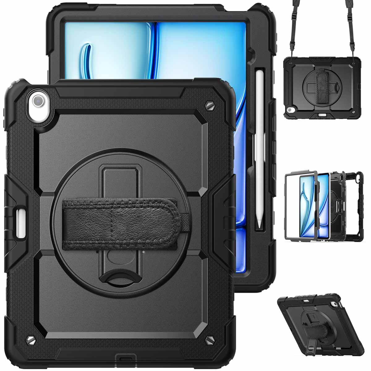 Accezz Rugged Backcover met schouderstrap Apple iPad Air 13 inch (2025) M3 / (2024) M2 - Zwart