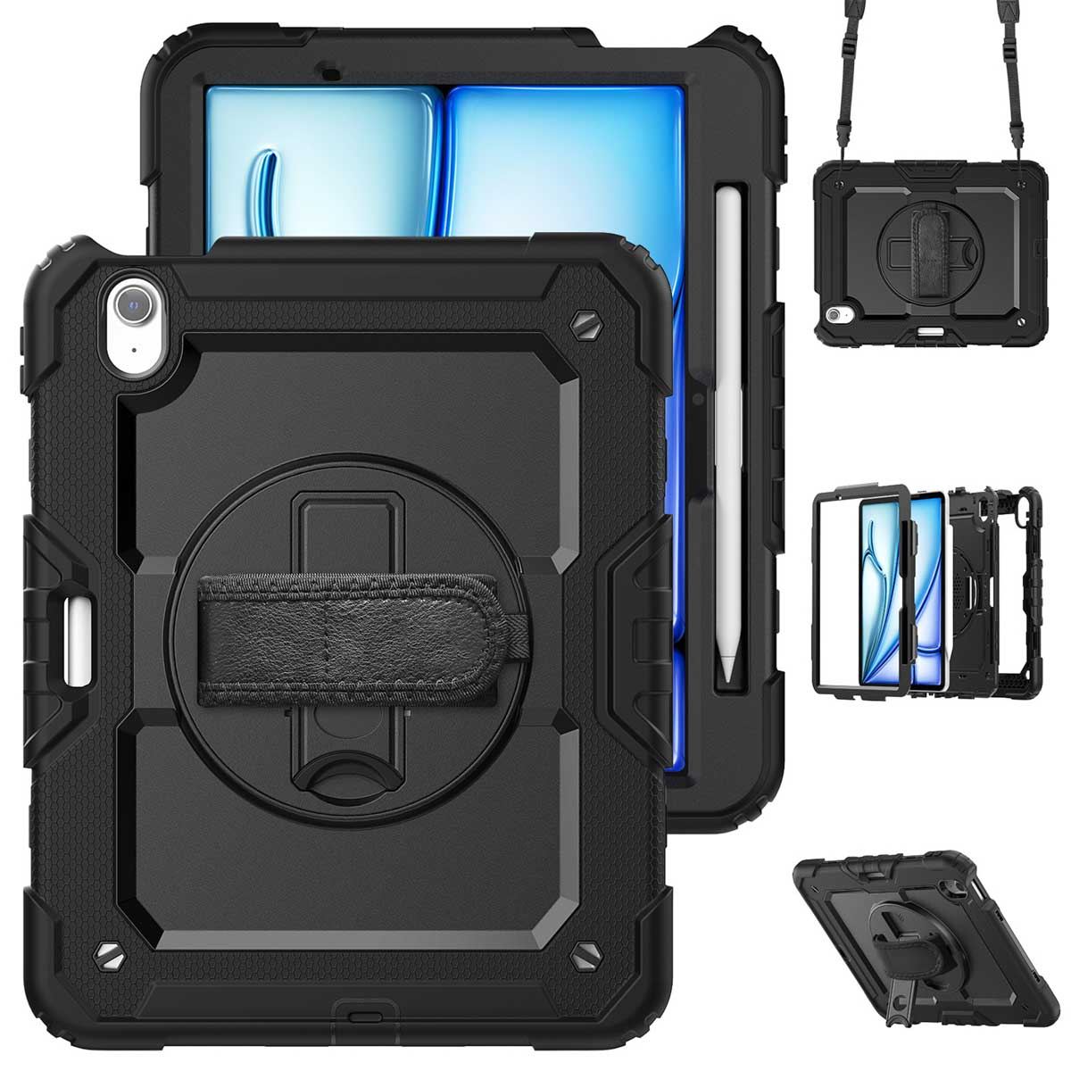 Accezz Rugged Backcover met schouderstrap Apple iPad Air 11 inch (2025) M3 / (2024) M2 - Zwart