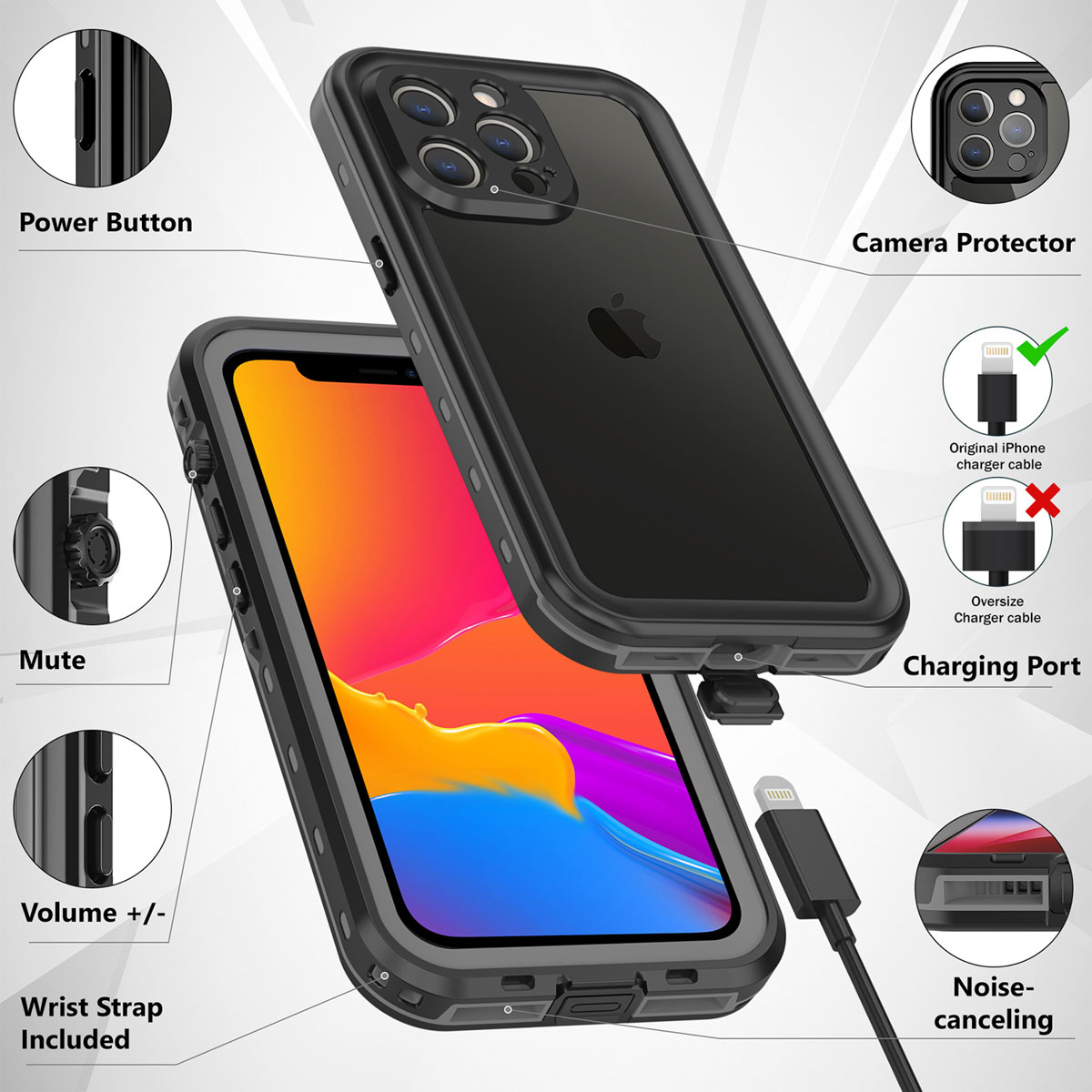 Redpepper Dot Plus Waterproof Backcover Apple iPhone 13 Pro Max - Zwart